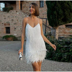 Antoinette Premium Mini Evening Dress with Sequins and Feathers ��� Hannah Designer Edit