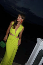 Marcia Chic Maxi Dress with V Neck and High Slit Silhouette Collection