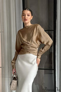 Satin Crew Neck Pullover Blouse