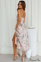 Satin Floral Print Cowl Neck Cami Dress with Slit