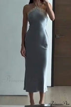 Satin Halter Lace Patchwork Dress