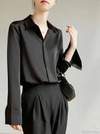 Satin Long Sleeve French Style Office Lady Blouse