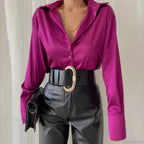 Satin Long Sleeve Vintage Blue Blouse
