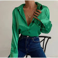 Satin Long Sleeve Vintage Blue Blouse