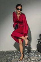 Satin Red Chic Formal Maxi Dress