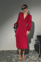 Satin Red Chic Formal Maxi Dress