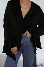 Satin Ruffled Solid Color Blouse
