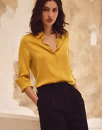 Satin Solid Long Sleeve Polo Neck Blouse