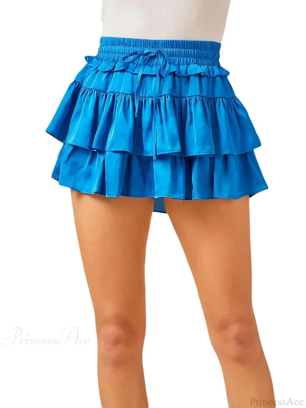 Satin Tiered Flared Pleated Skirt