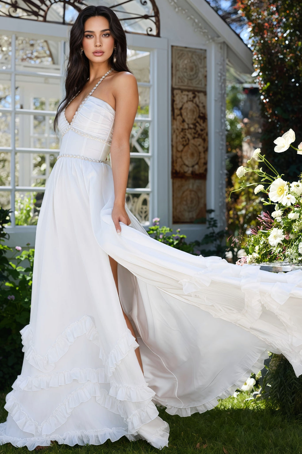 Theay White Side Slit Maxi Dress