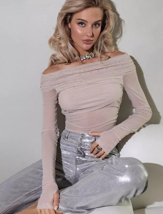 Casual Sheer Mesh Off Shoulder Top