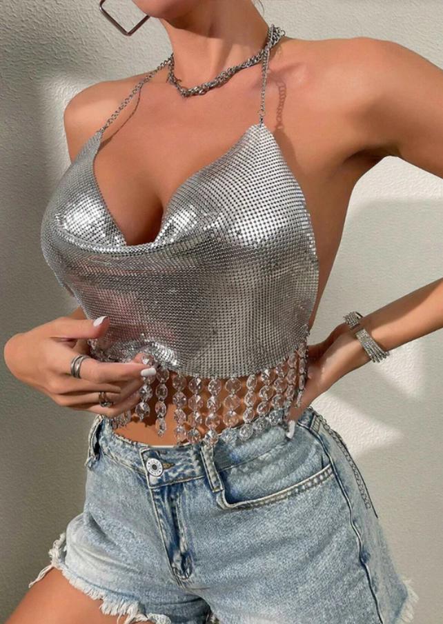 Gala Luminous Metallic Halter Top