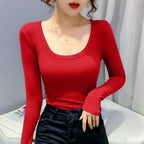Screw Thread Cotton T-shirt Slim Sweater
