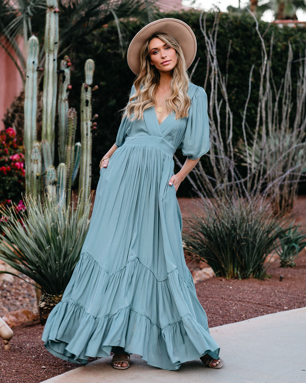 PREORDER Seafoam Season Pocketed Tiered Maxi Dress Seafoam