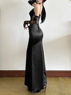 Seductive Bodice Lace Patchwork Elevated Waist Full-Length Dress