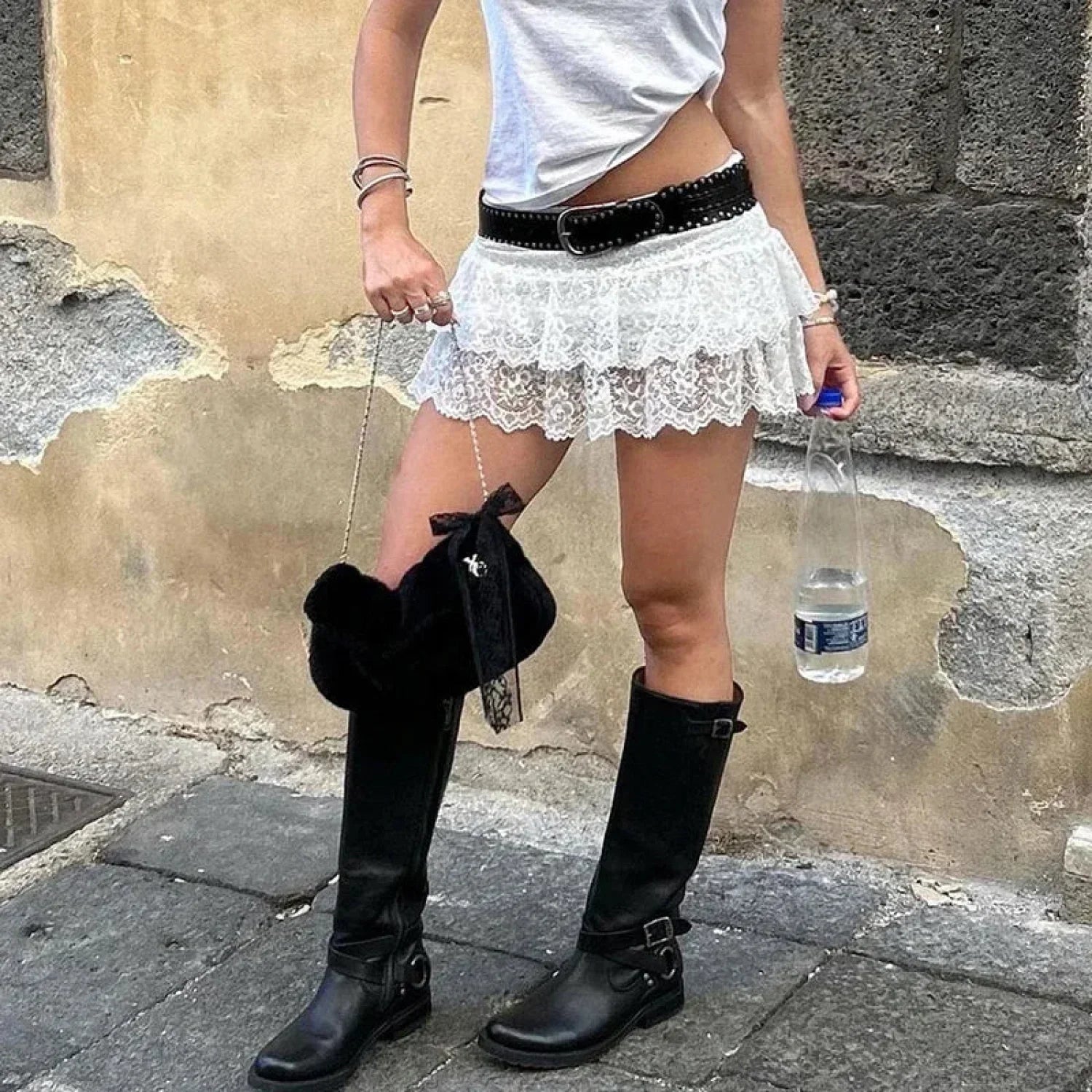 See-Through Floral Ruffle Skirt