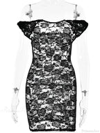 See-Through Lace Floral Off-Shoulder Bodycon Mini Floral Dress