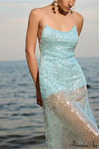 Sequin Backless Cami Stylish Maxi Dress