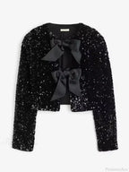 Sequin Bow Lace-Up Short Coat