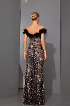 Sequin Off-the-Shoulder Fitted Mermaid Evening Dress