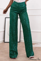 Sequin Slim-Fit Straight Casual Pants