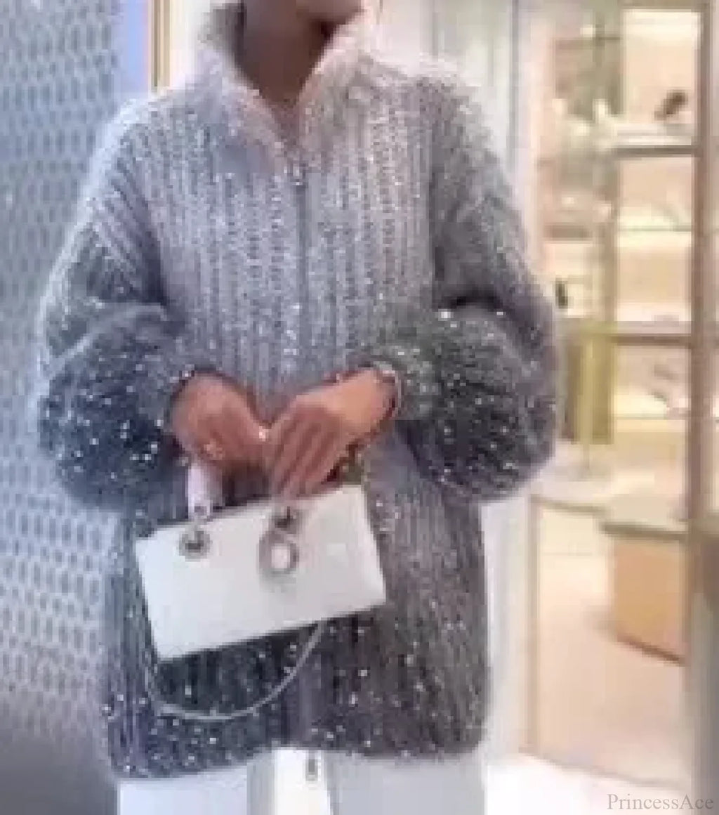 Sequin V-neck Sweater Cardigan