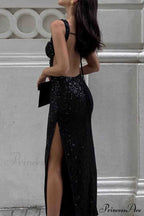 Sequined Backless Dress with Irregular Straps