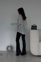 Sequins Long Sleeve Open Front Blouse