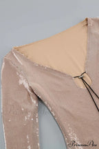 Sequins V Neck Flares Sleeve Pack Hip Dress