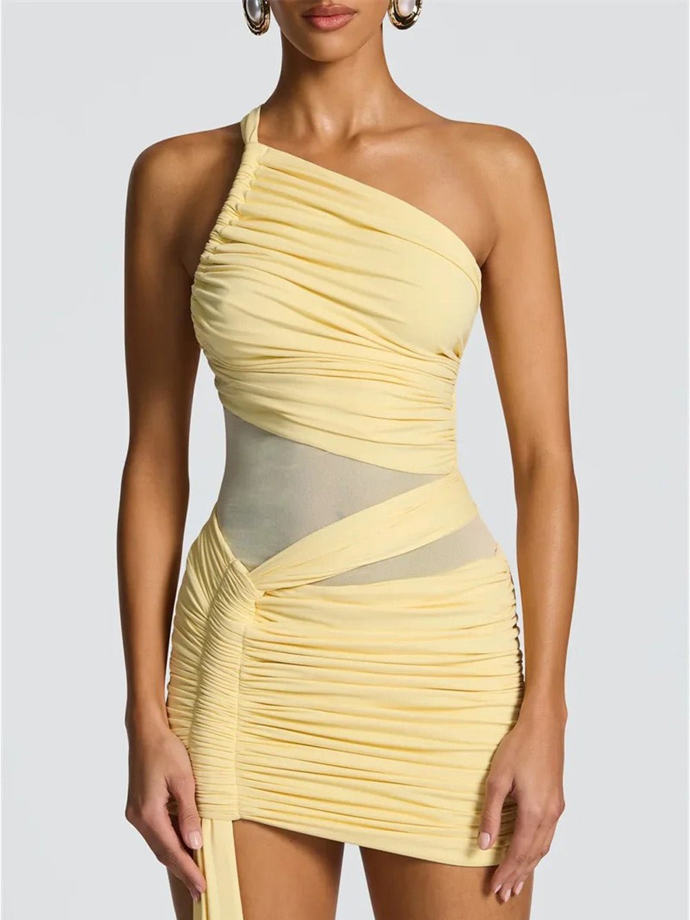 Serena Asymmetric Mesh Mini Dress