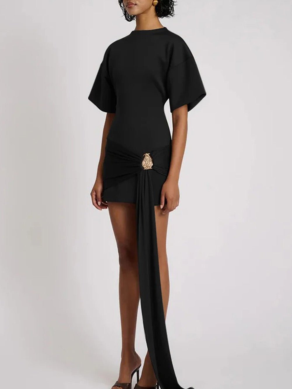 Serena Ruched Metal-Detail Mini Dress