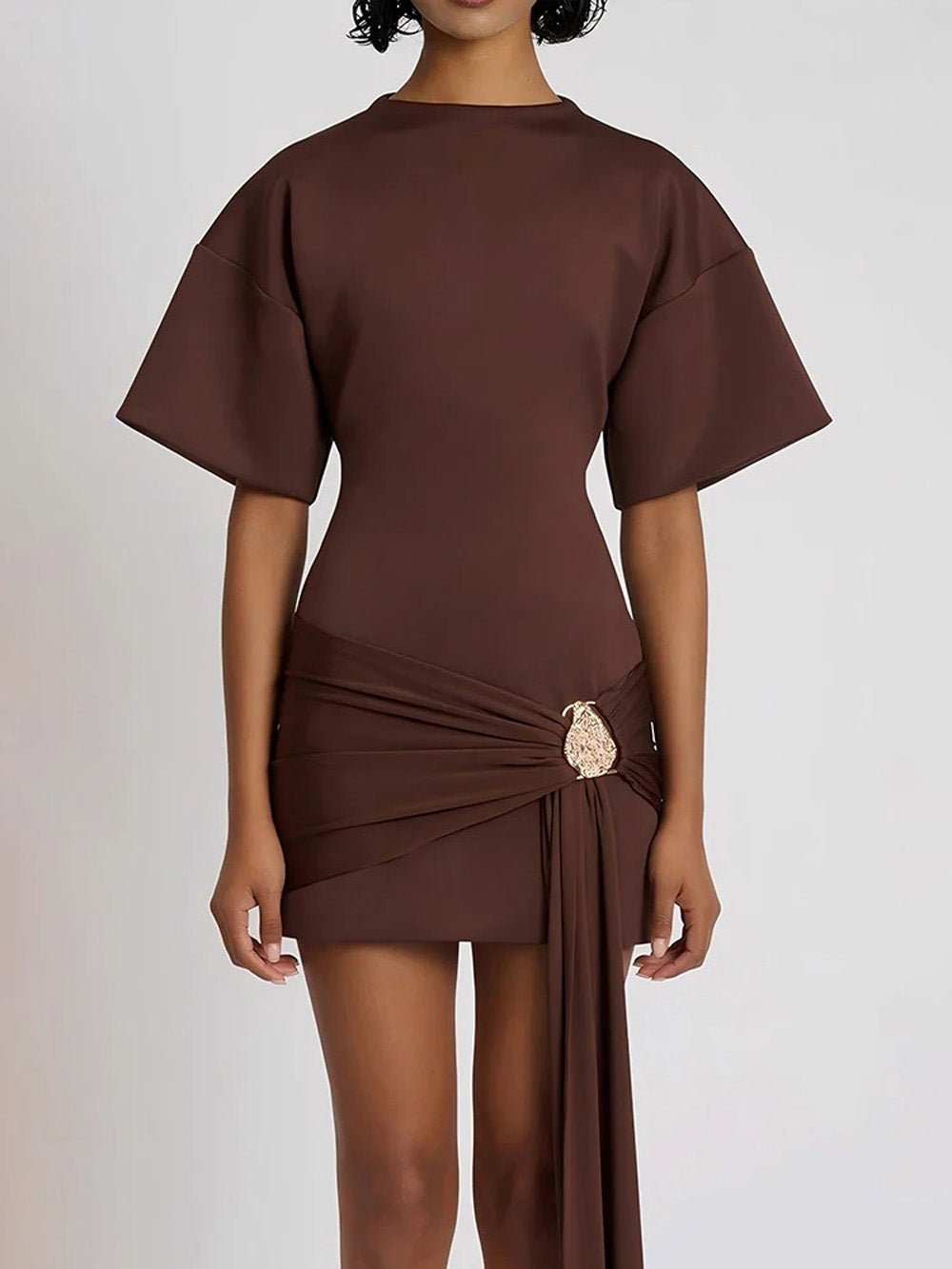 Serena Ruched Metal-Detail Mini Dress