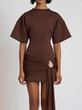 Serena Ruched Metal-Detail Mini Dress