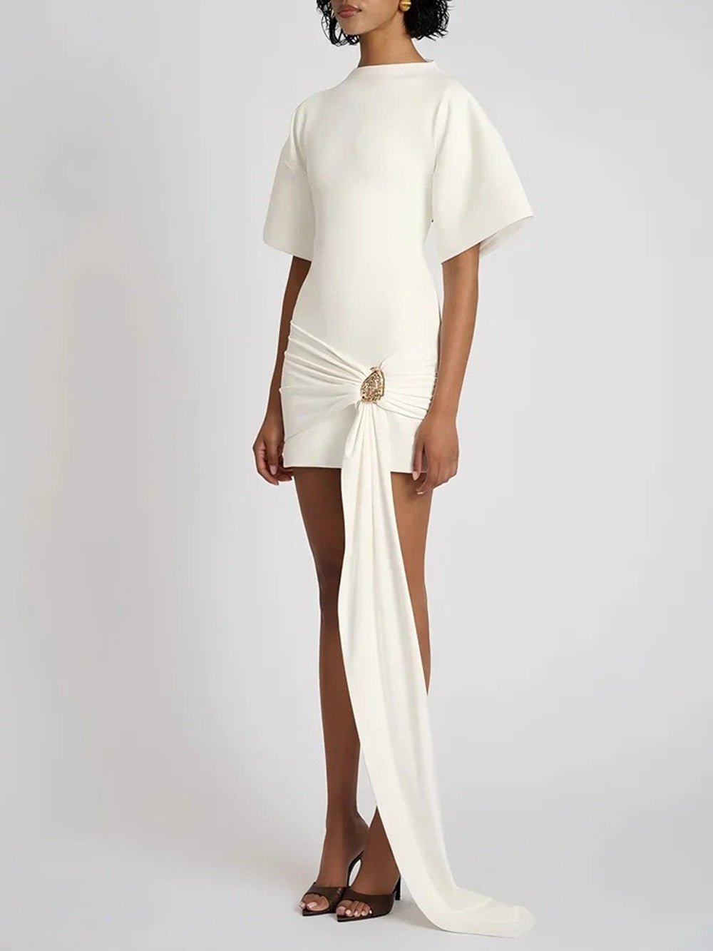 Serena Ruched Metal-Detail Mini Dress