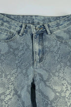 Serpentine Print Low Waist Straight Leg Jeans