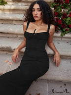Sexy Backless Bandage Gown Ruched Maxi Dress