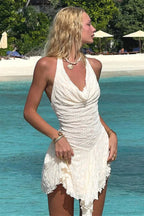 Sexy Backless Halter Lace Paneled Fitted Mini Dress