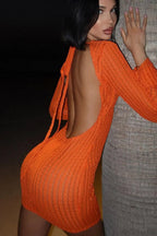 Sexy Backless Lace Up Textured Mini Dress
