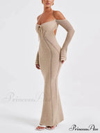 Sexy Backless Suspender Slim Graceful Hollow Long Sleeve Dress