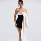 Bowknot Color Strapless Bodycon Party Mini Dress - Black