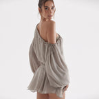 Ruffle Hem Bishop Sleeve One Shoulder Mini Dress - Gray