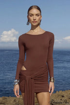 Sexy Crew Neck Lace-Up Bodycon Mini Dress