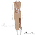 Sexy Cut Out Split Sleeveless Maxi Dress