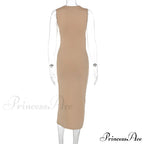 Sexy Cut Out Split Sleeveless Maxi Dress