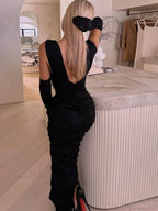 Sexy Deep V Neck Gauze Folds Bandage Black Sleeveless Party Dress