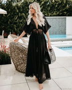 Sexy Deep V-neck White Lace Boho Kimono Bikini Cover up