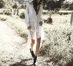 Sexy Deep V-neck White Lace Boho Kimono Bikini Cover up