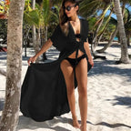 Sexy Deep V-neck White Lace Boho Kimono Bikini Cover up