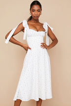 Ditsy Floral Tie Strap Fit & Flare High Slit Slip Midi Sun Dress - Red