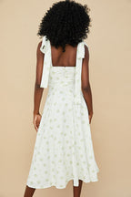 Ditsy Floral Tie Strap Fit & Flare High Slit Slip Midi Sun Dress - Yellow